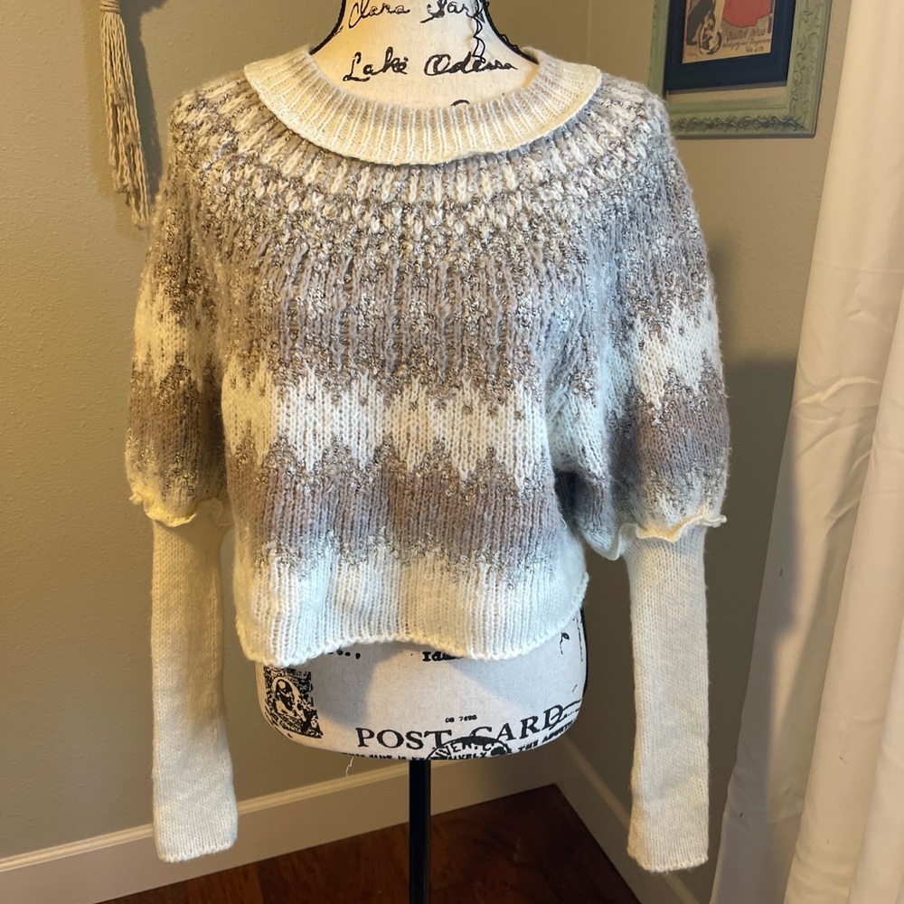 Free People Textured Knit Sweater - Cream and Brown
